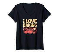 Donna I Love Baking Fruste Ciotole Mattarello Maglietta con Collo a V
