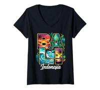 Donna I Love Bali Indonesia Vacanze Souvenir Maglietta con Collo a V