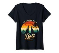 Donna I Love Bali Indonesia Vacanze Souvenir Maglietta con Collo a V