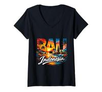 Donna I Love Bali Indonesia Vacanze Souvenir Maglietta con Collo a V