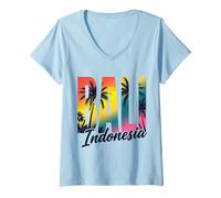 Donna I Love Bali Indonesia Vacanze Souvenir Maglietta con Collo a V