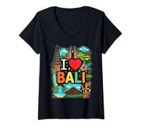 Donna I Love Bali Indonesia Viaggi Cultura Souvenir Maglietta con Collo a V