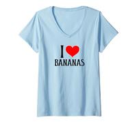 Donna I Love Bananas I Heart Bananas Carino Banana Amante della Frutta Maglietta con Collo a V