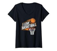 Donna I Love Basketball Graphic con Design a Cerchio Maglietta con Collo a V