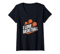 Donna I Love Basketball Sport Hoops Energia Maglietta con Collo a V