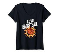 Donna I Love Basketball Vibrant Sunburst Motivation Maglietta con Collo a V