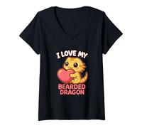 Donna I Love Bearded Dragon Funny Pet Rettile Lucertola Amante Maglietta con Collo a V