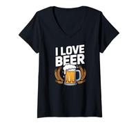 Donna I Love Beer Brew Mug Grano Cheers Maglietta con Collo a V