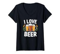 Donna I Love Beer Craft Brew Appassionato Umorismo Maglietta con Collo a V