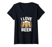 Donna I Love Beer Fun Brewing Cheers tazze Maglietta con Collo a V