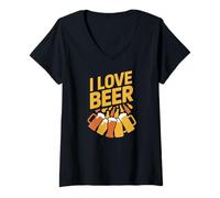 Donna I Love Beer Tazze e Bottiglie Festive Vibes Maglietta con Collo a V