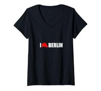 Donna I Love Berlin Berlino Maglietta con Collo a V