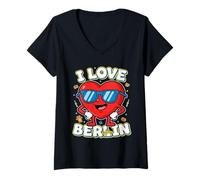 Donna I Love Berlino Maglietta con Collo a V