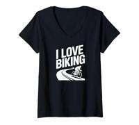 Donna I Love Biking Passionate Ciclismo Viaggio Maglietta con Collo a V
