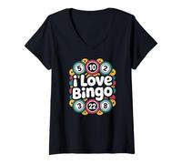 Donna I Love Bingo Balls Design per Appassionati di Bingo Maglietta con Collo a V