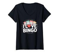 Donna I Love Bingo Carte Bingo Heart Passion Maglietta con Collo a V