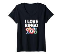 Donna I Love Bingo Casual Divertimento Appassionato Espressione Maglietta con Collo a V