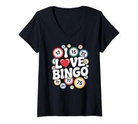 Donna I Love Bingo Cuore Divertente Numeri Gioco Maglietta con Collo a V