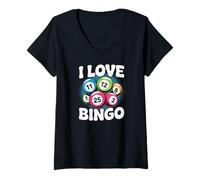 Donna I Love Bingo Divertente Design colorato Maglietta con Collo a V