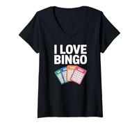 Donna I Love Bingo - Gioco di Carte Divertente Maglietta con Collo a V