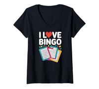 Donna I Love Bingo Heart Gioco di Carte Maglietta con Collo a V