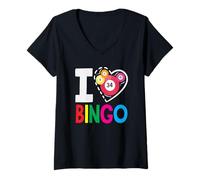 Donna I Love Bingo - Numeri a Forma di Cuore Maglietta con Collo a V