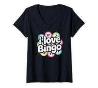 Donna I Love Bingo Numeri Colorati Cerchio Maglietta con Collo a V