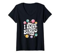 Donna I Love Bingo Retro Divertimento Gioco Vibes Maglietta con Collo a V
