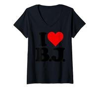 Donna I LOVE BJ I HEART B.J. NOME INIZIALI MONOGRAMMA Maglietta con Collo a V