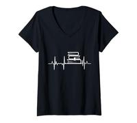 Donna I Love Books Heartbeat Maglietta con Collo a V