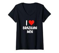 Donna I Love Brazilian Men - Cuore - Brasile Maglietta con Collo a V