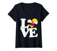 Donna I Love Brunei Flag Heart Viaggio Patriottico Maglietta con Collo a V