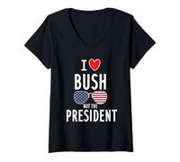 Donna I Love Bush Not The President, Design Divertente Maglietta con Collo a V