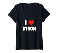 Donna I Love Byron - Cuore Maglietta con Collo a V