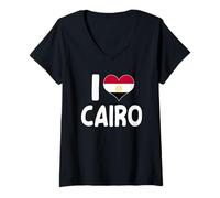 Donna I Love Cairo Cuore Design Patriottico Egizio Orgoglio Maglietta con Collo a V
