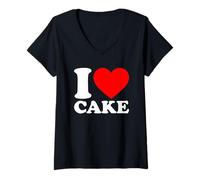 Donna I Love Cake Maglietta con Collo a V