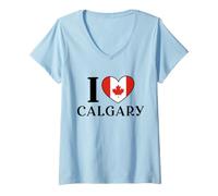 Donna I Love Calgary, Bandiera del Canada a Forma di Cuore Maglietta con Collo a V