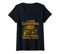 Donna I Love Camping Camp More, Worry Less Nature's Peace Novelty. Maglietta con Collo a V
