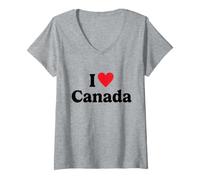 Donna I Love Canada Maglietta con Collo a V