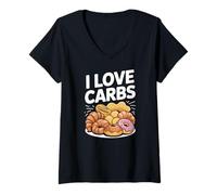 Donna I Love Carbs Divertente Pasticceria Pane Umorismo Maglietta con Collo a V