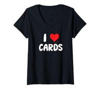 Donna I Love Cards - Cuore - Giochi di Carte Poker Cribbage Bridge Maglietta con Collo a V