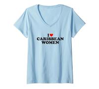 Donna I Love Caribbean Women Maglietta con Collo a V