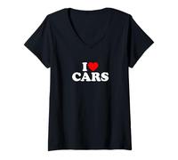 Donna I Love Cars Maglietta con Collo a V