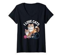 Donna I Love Cats Carino Giocoso Gattini Felici Zampe Maglietta con Collo a V