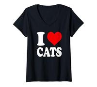 Donna I Love Cats Maglietta con Collo a V