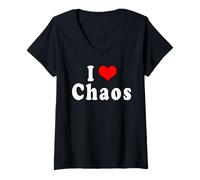 Donna I Love Chaos Maglietta con Collo a V