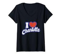 Donna I Love Charlotte Carolina del Nord Maglietta con Collo a V