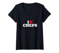 Donna I Love Chefs Maglietta con Collo a V
