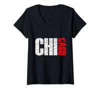 Donna I Love Chicago, Chicago Map Graphic Design Tee, Chicago City Maglietta con Collo a V