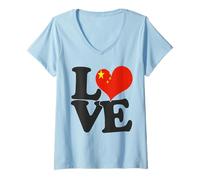 Donna I Love China Flag Heart Viaggio Patriottico Maglietta con Collo a V